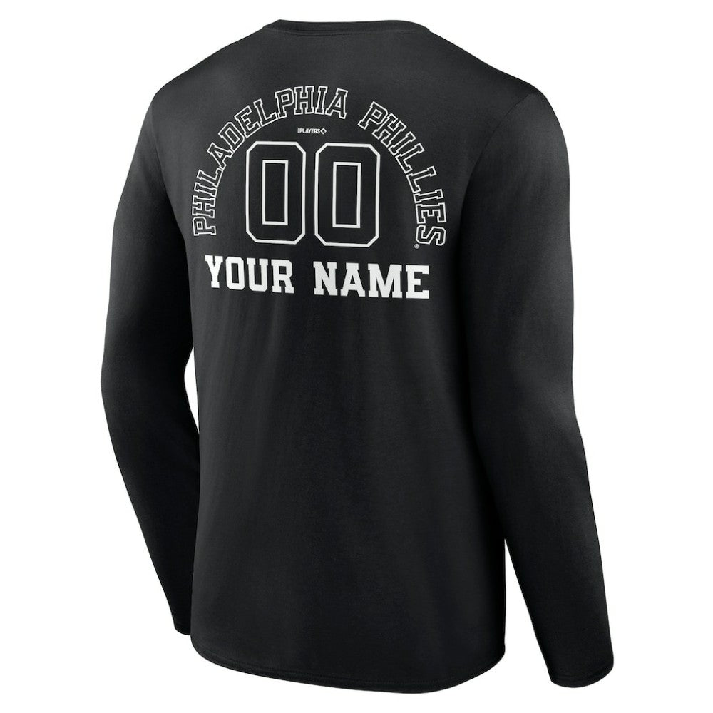Philadelphia Phillies Monochrome Personalized Name & Number Long Sleeve T-Shirt - Black T-shirts