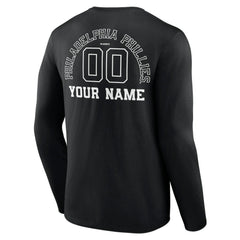 Philadelphia Phillies Monochrome Personalized Name & Number Long Sleeve T-Shirt - Black T-shirts