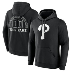 Philadelphia Phillies Monochrome Personalized Name & Number Pullover Hoodie - Black Hoodies