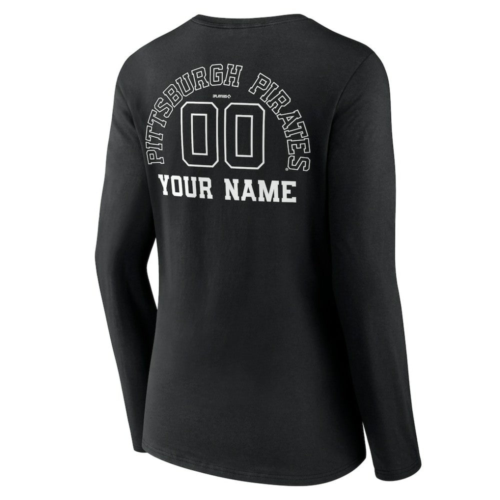 Pittsburgh Pirates Women's Monochrome Personalized Name & Number Long Sleeve V-Neck T-Shirt - Black T-shirts