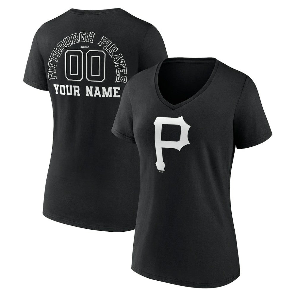 Pittsburgh Pirates Women's Monochrome Personalized Name & Number V-Neck T-Shirt - Black T-shirts