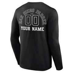 San Diego Padres Monochrome Personalized Name & Number Long Sleeve T-Shirt - Black T-shirts