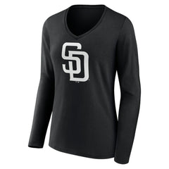 San Diego Padres Women's Monochrome Personalized Name & Number Long Sleeve V-Neck T-Shirt - Black T-shirts