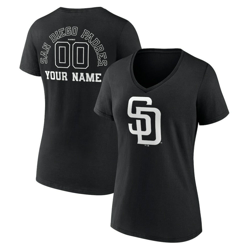 San Diego Padres Women's Monochrome Personalized Name & Number V-Neck T-Shirt - Black T-shirts