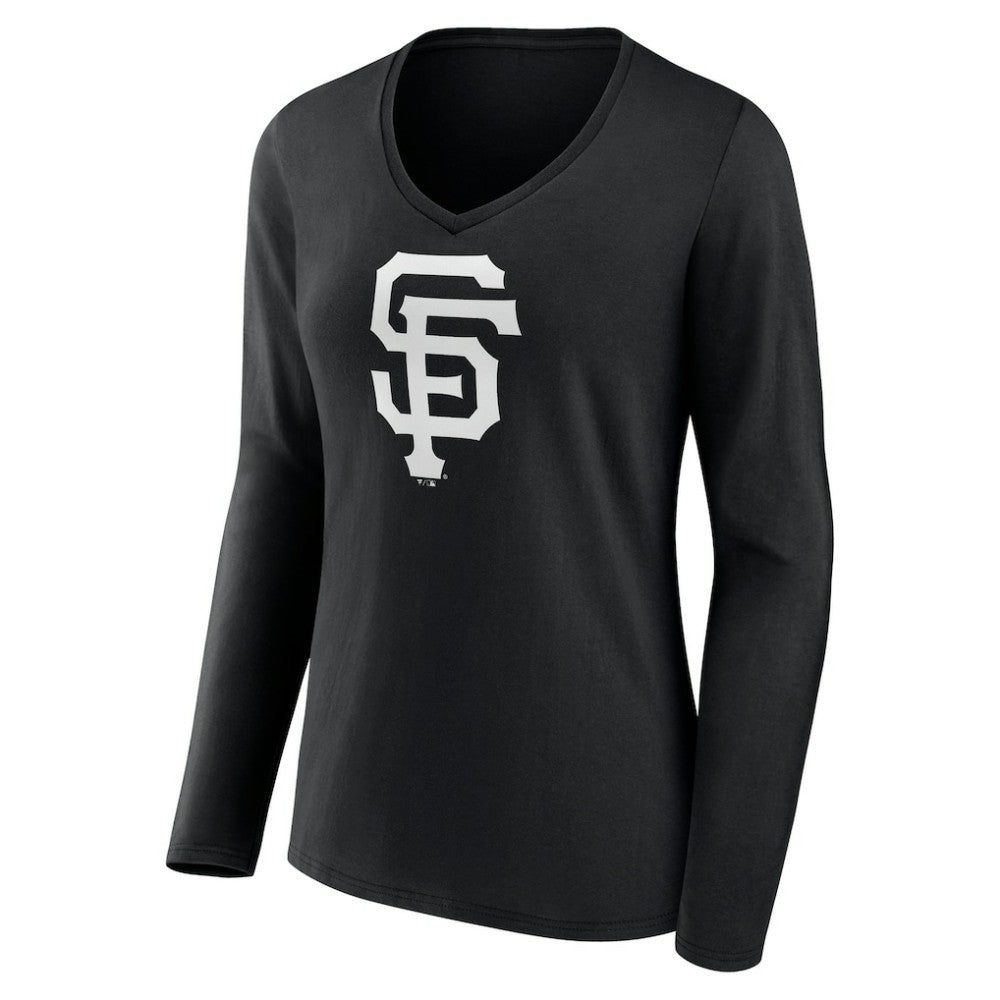 San Francisco Giants Women's Monochrome Personalized Name & Number Long Sleeve V-Neck T-Shirt - Black T-shirts