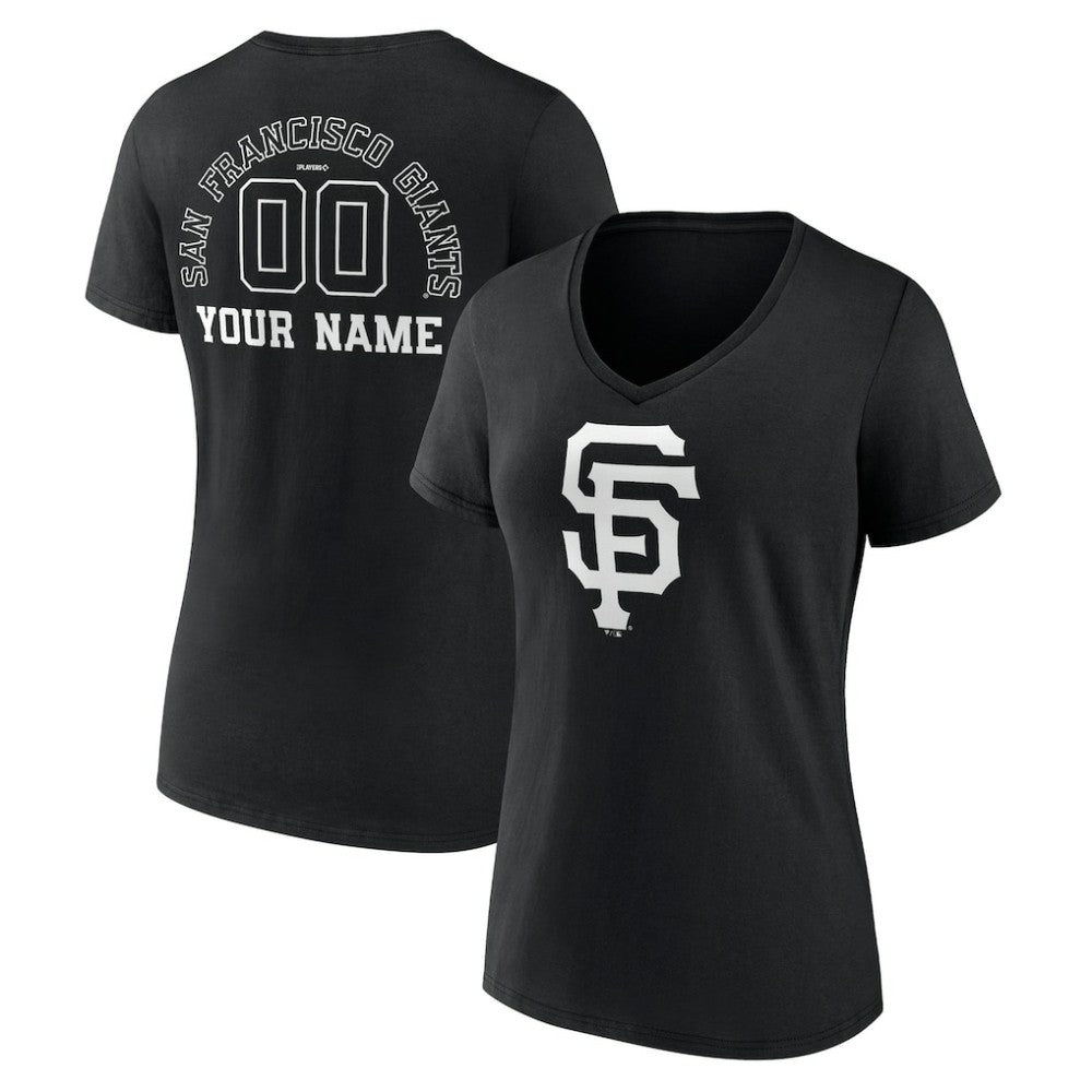 San Francisco Giants Women's Monochrome Personalized Name & Number V-Neck T-Shirt - Black T-shirts