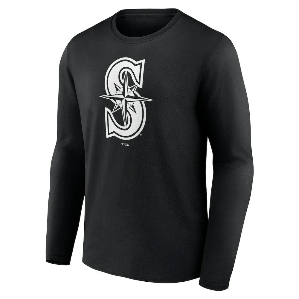 Seattle Mariners Monochrome Personalized Name & Number Long Sleeve T-Shirt - Black T-shirts
