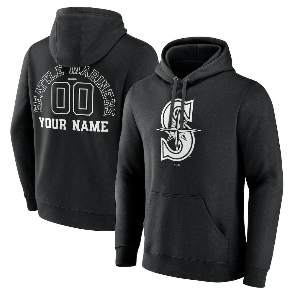 Seattle Mariners Monochrome Personalized Name & Number Pullover Hoodie - Black Hoodies