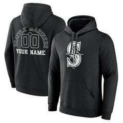 Seattle Mariners Monochrome Personalized Name & Number Pullover Hoodie - Black Hoodies