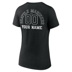 Seattle Mariners Women's Monochrome Personalized Name & Number V-Neck T-Shirt - Black T-shirts