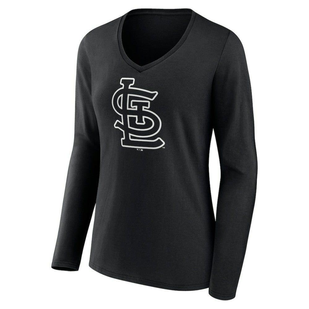 St. Louis Cardinals Women's Monochrome Personalized Name & Number Long Sleeve V-Neck T-Shirt - Black T-shirts