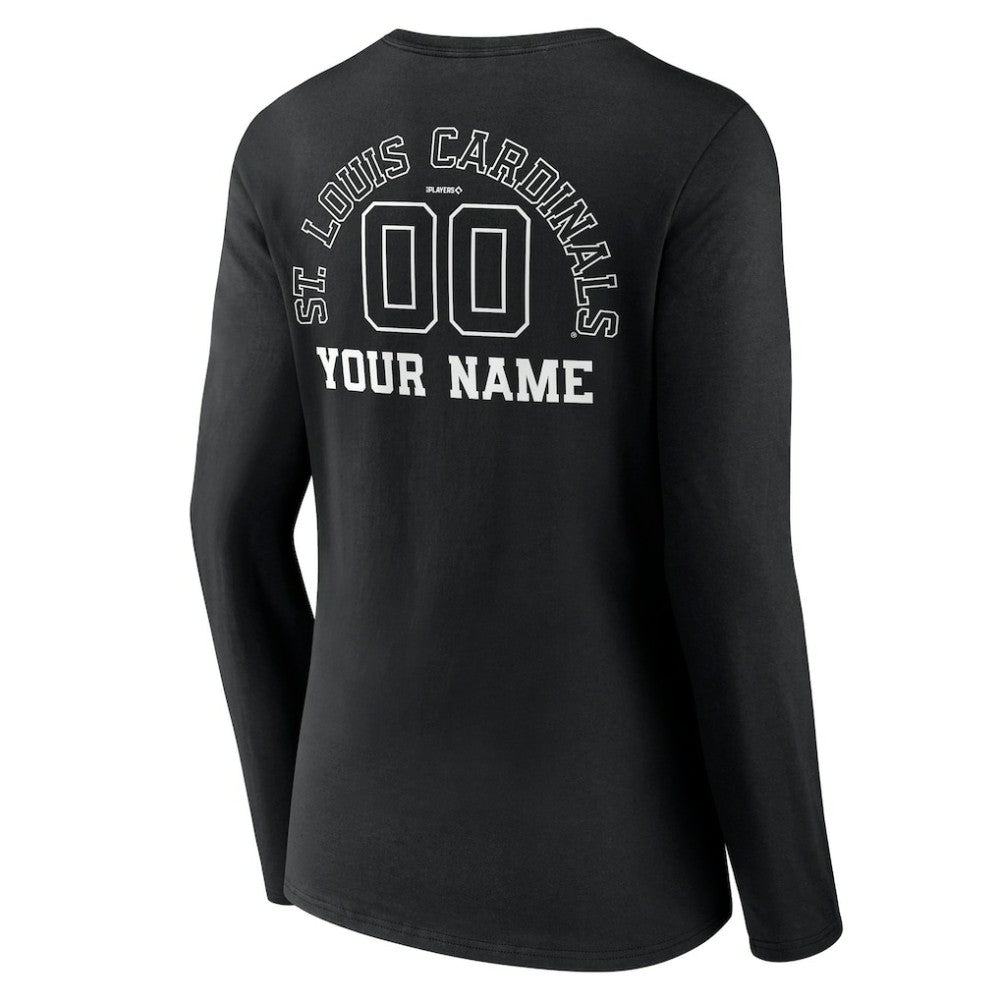 St. Louis Cardinals Women's Monochrome Personalized Name & Number Long Sleeve V-Neck T-Shirt - Black T-shirts
