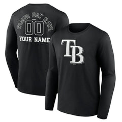 Tampa Bay Rays Monochrome Personalized Name & Number Long Sleeve T-Shirt - Black T-shirts