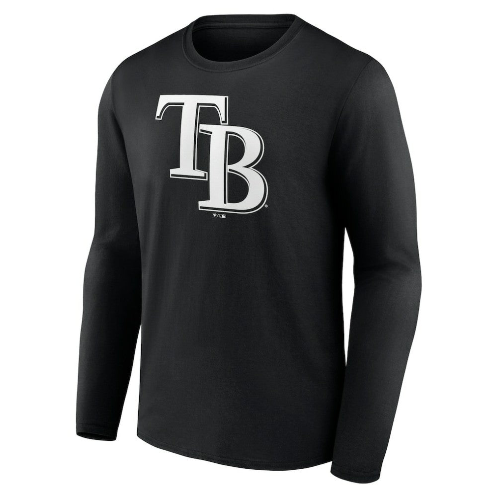 Tampa Bay Rays Monochrome Personalized Name & Number Long Sleeve T-Shirt - Black T-shirts