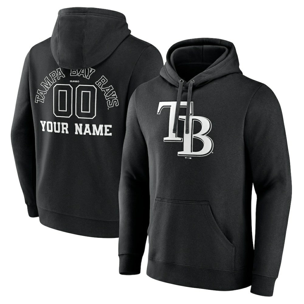 Tampa Bay Rays Monochrome Personalized Name & Number Pullover Hoodie - Black Hoodies