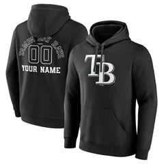 Tampa Bay Rays Monochrome Personalized Name & Number Pullover Hoodie - Black Hoodies