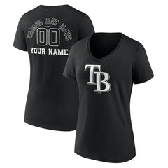 Tampa Bay Rays Women's Monochrome Personalized Name & Number V-Neck T-Shirt - Black T-shirts
