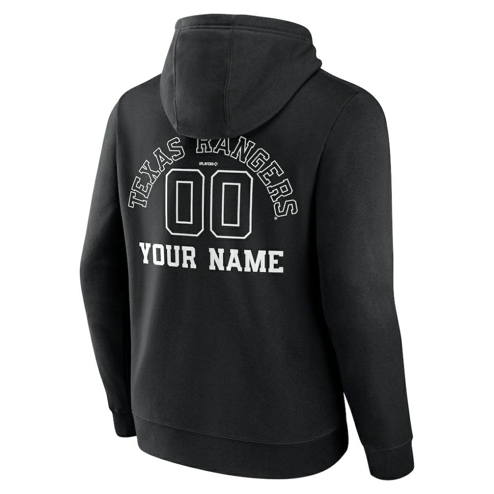 Texas Rangers Monochrome Personalized Name & Number Pullover Hoodie - Black Hoodies