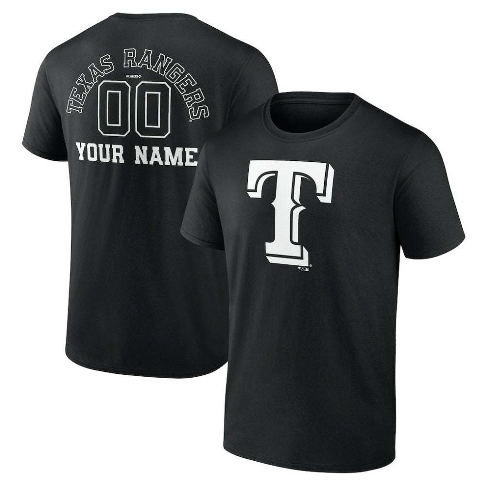 Texas Rangers Monochrome Personalized Name & Number T-Shirt - Black T-shirts