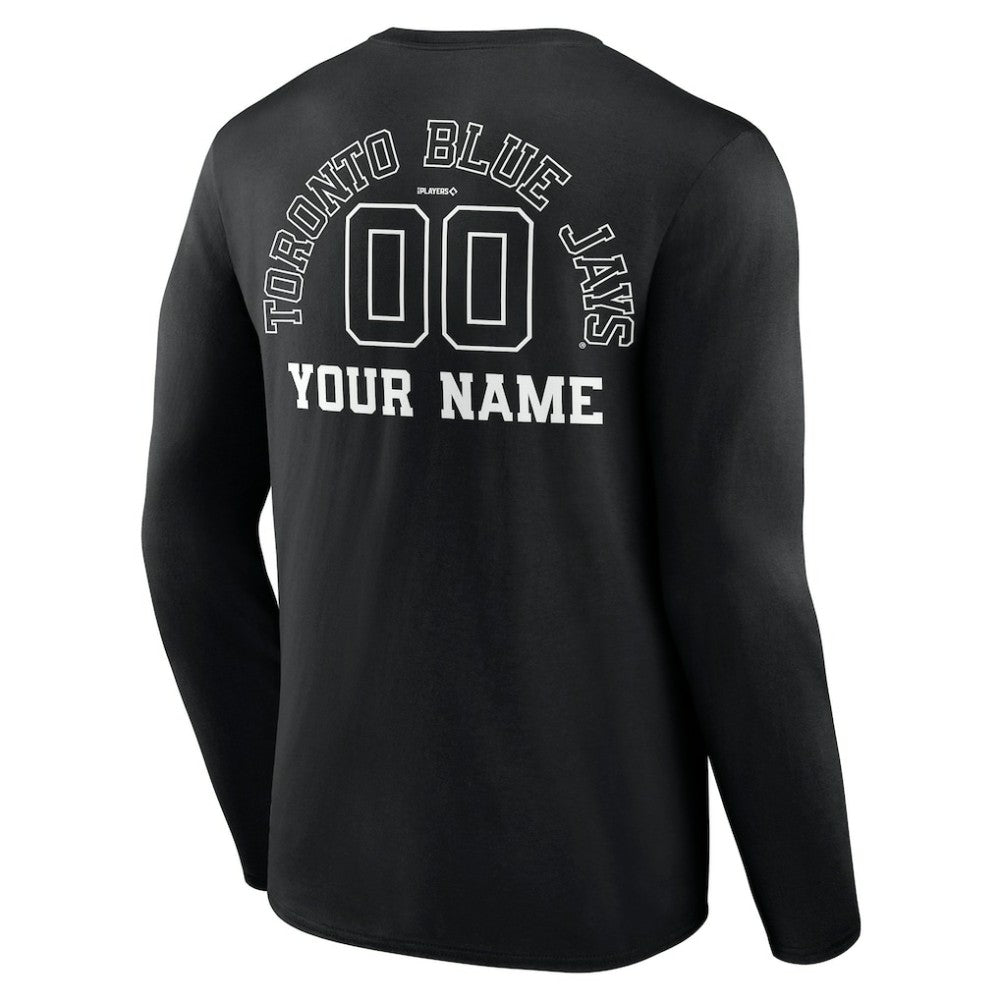Toronto Blue Jays Monochrome Personalized Name & Number Long Sleeve T-Shirt - Black T-shirts