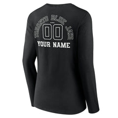 Toronto Blue Jays Women's Monochrome Personalized Name & Number Long Sleeve V-Neck T-Shirt - Black T-shirts