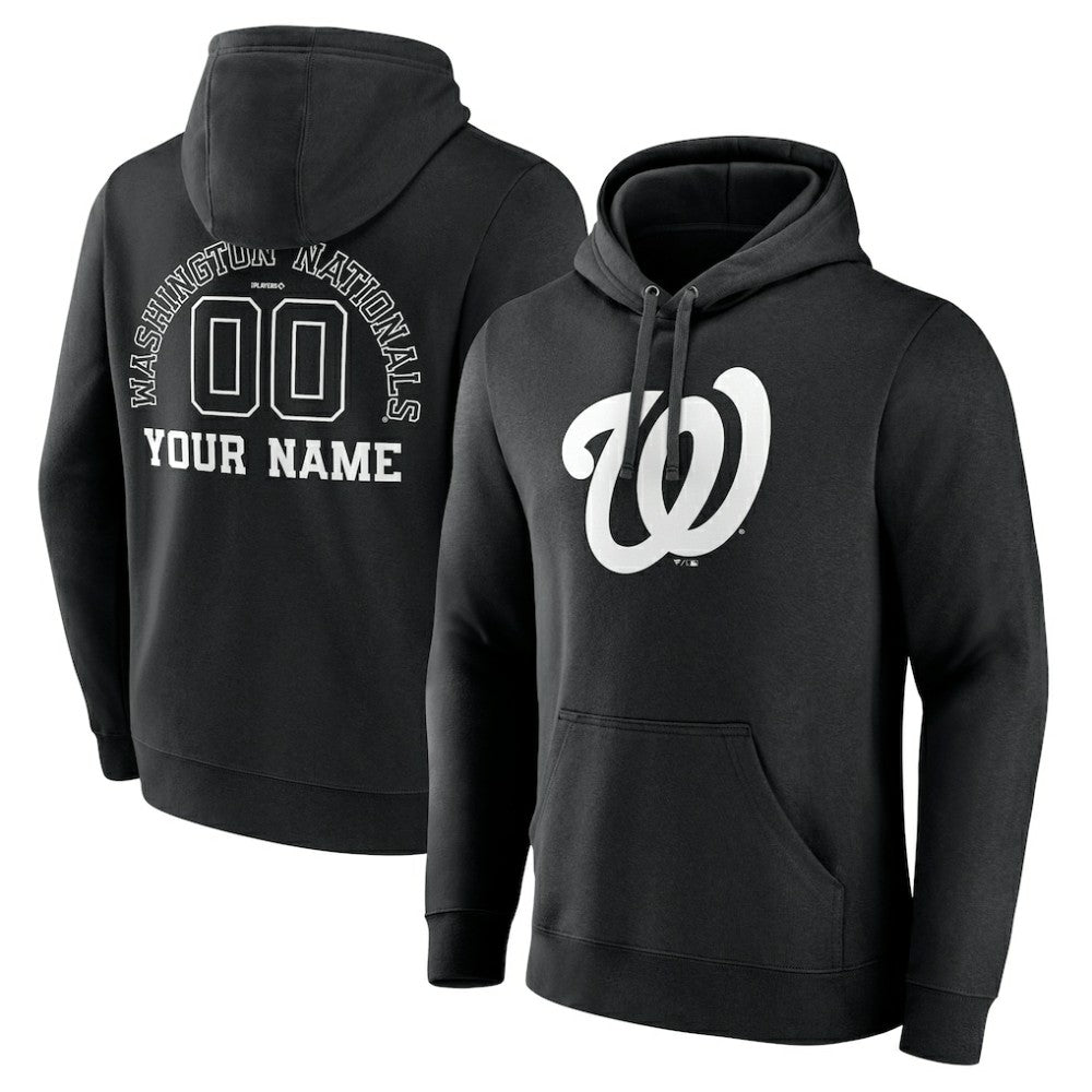 Washington Nationals Monochrome Personalized Name & Number Pullover Hoodie - Black Hoodies
