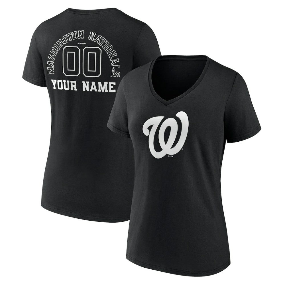Washington Nationals Women's Monochrome Personalized Name & Number V-Neck T-Shirt - Black T-shirts