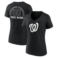 Washington Nationals Women's Monochrome Personalized Name & Number V-Neck T-Shirt - Black T-shirts