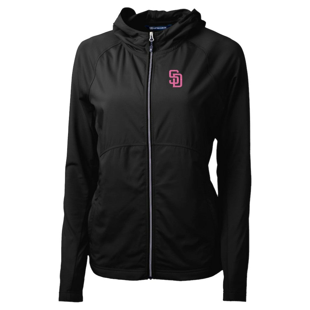 San Diego Padres Cutter & Buck Women's City Connect Adapt Eco Knit Hybrid Recycled Full-Zip Hoodie - Black Hoodies
