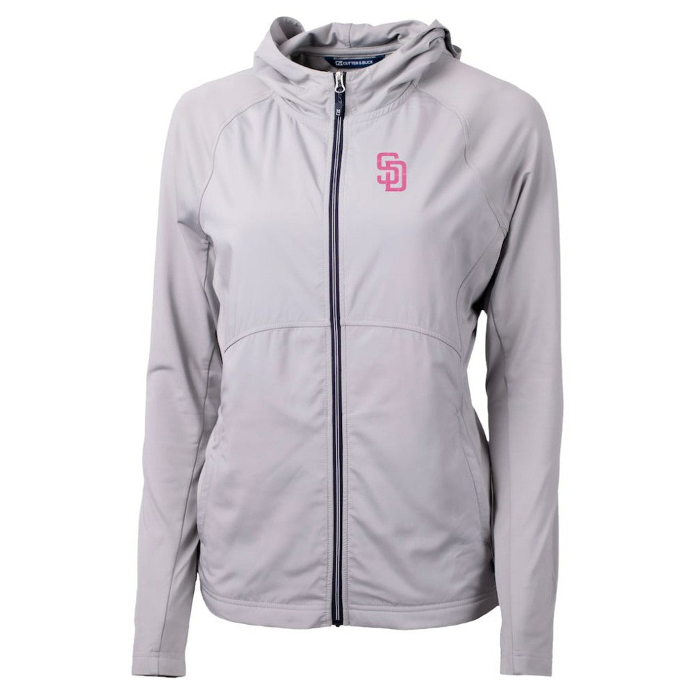 San Diego Padres Cutter & Buck Women's City Connect Adapt Eco Knit Hybrid Recycled Full-Zip Hoodie - Gray Hoodies