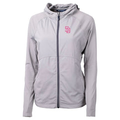 San Diego Padres Cutter & Buck Women's City Connect Adapt Eco Knit Hybrid Recycled Full-Zip Hoodie - Gray Hoodies