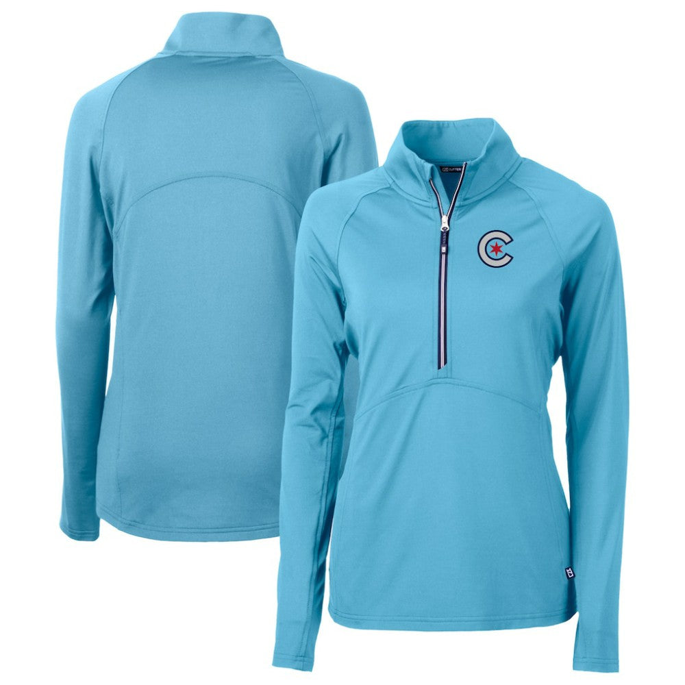 Chicago Cubs Cutter & Buck Women's City Connect Adapt Eco Knit Recycled Half-Zip Pullover Top - Powder Blue Pullover