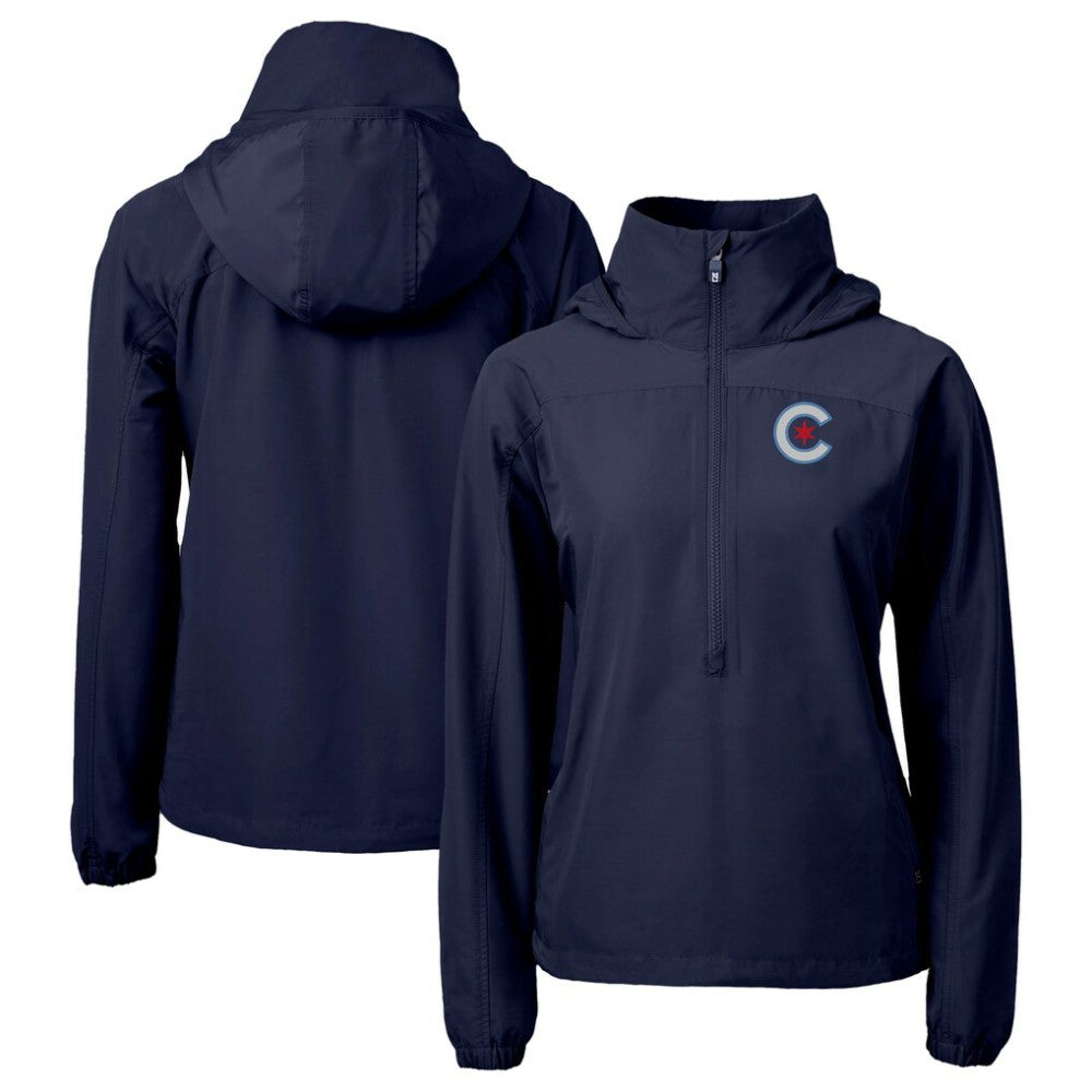 Chicago Cubs Cutter & Buck Women's City Connect Charter Eco Recycled Half-Zip Anorak Jacket - Navy Jackets