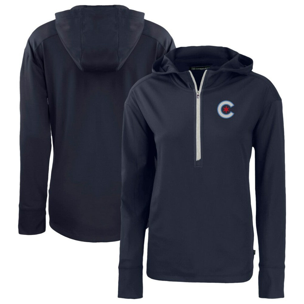 Chicago Cubs Cutter & Buck Women's City Connect Daybreak Eco Recycled Half-Zip Hoodie - Navy Hoodies