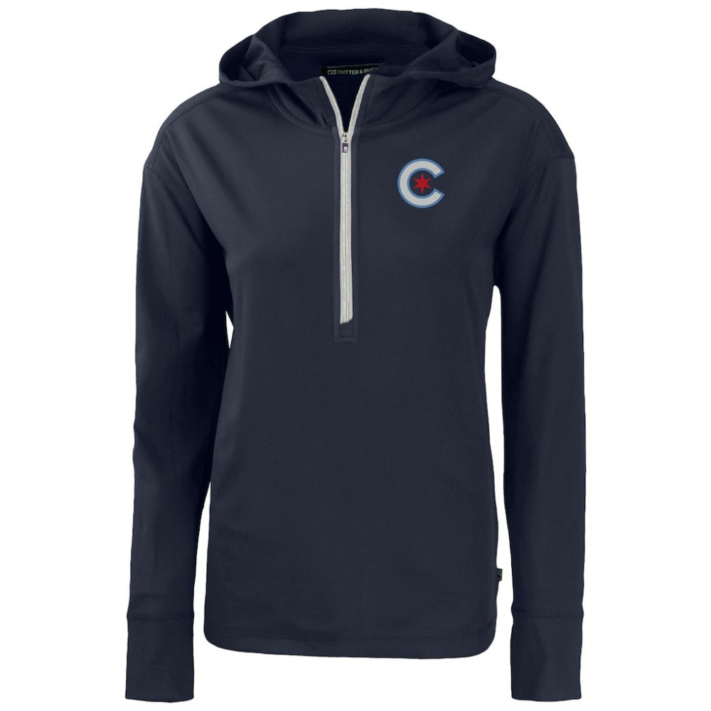 Chicago Cubs Cutter & Buck Women's City Connect Daybreak Eco Recycled Half-Zip Hoodie - Navy Hoodies