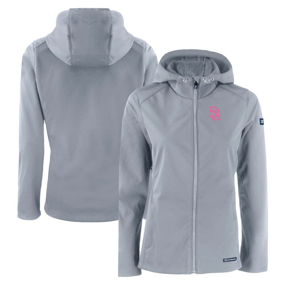 San Diego Padres Cutter & Buck Women's City Connect Evoke Eco Softshell Recycled Full-Zip Hoodie Jacket - Gray Jackets