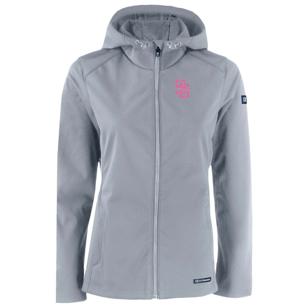 San Diego Padres Cutter & Buck Women's City Connect Evoke Eco Softshell Recycled Full-Zip Hoodie Jacket - Gray Jackets