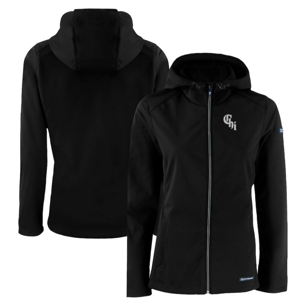Chicago White Sox Cutter & Buck Women's City Connect Evoke Eco Softshell Recycled Full-Zip Hoodie Jacket - Black Jackets