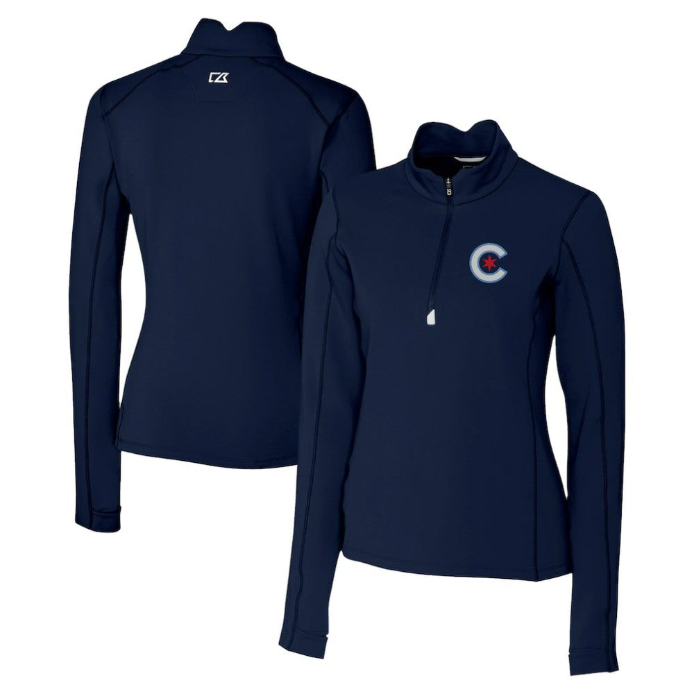 Chicago Cubs Cutter & Buck Women's City Connect Traverse Stretch Quarter-Zip Pullover Top - Navy Pullover