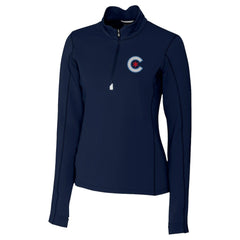 Chicago Cubs Cutter & Buck Women's City Connect Traverse Stretch Quarter-Zip Pullover Top - Navy Pullover