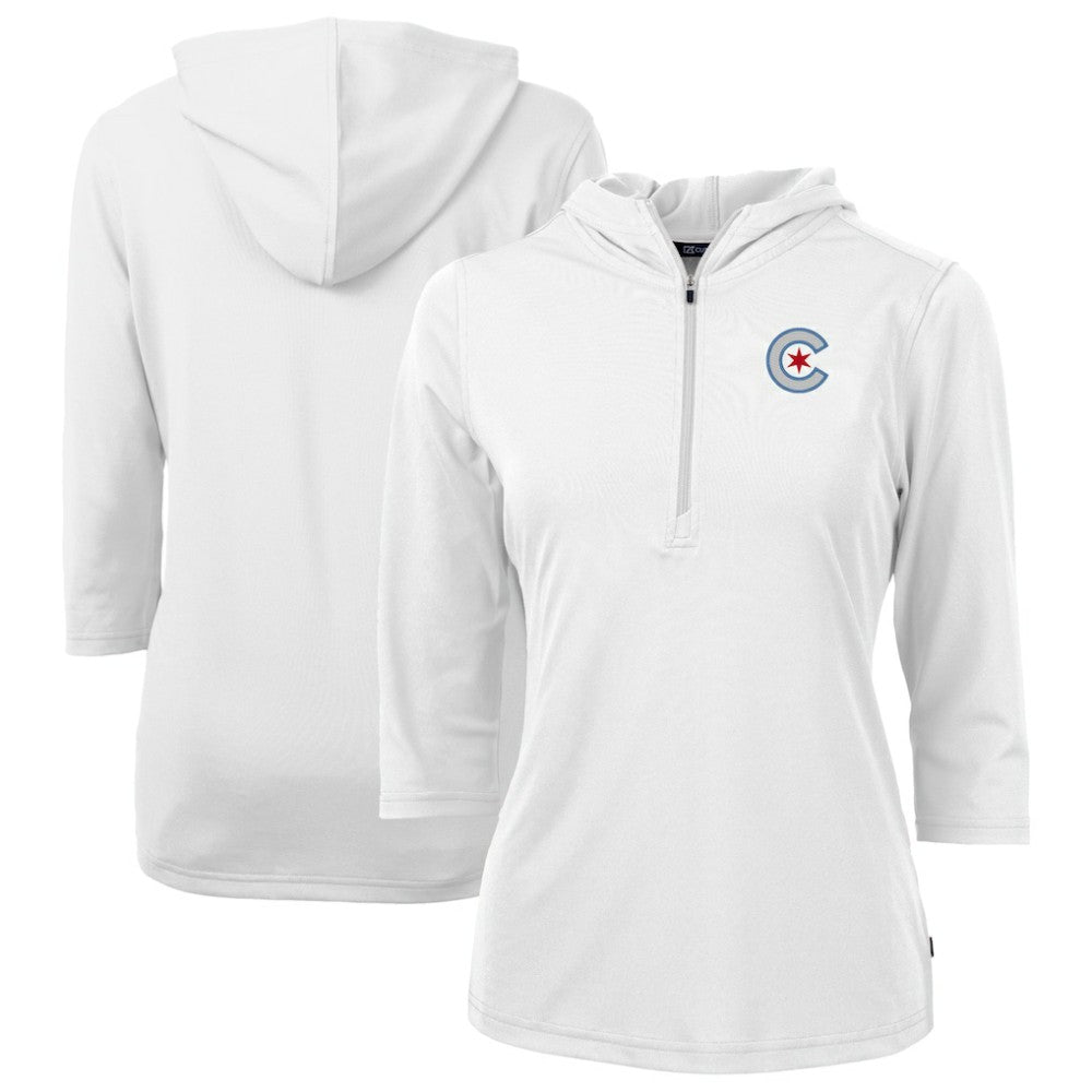 Chicago Cubs Cutter & Buck Women's City Connect Virtue Eco Pique Recycled Half-Zip Pullover Hoodie - White Hoodies