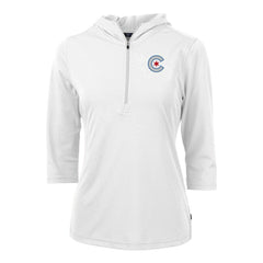 Chicago Cubs Cutter & Buck Women's City Connect Virtue Eco Pique Recycled Half-Zip Pullover Hoodie - White Hoodies