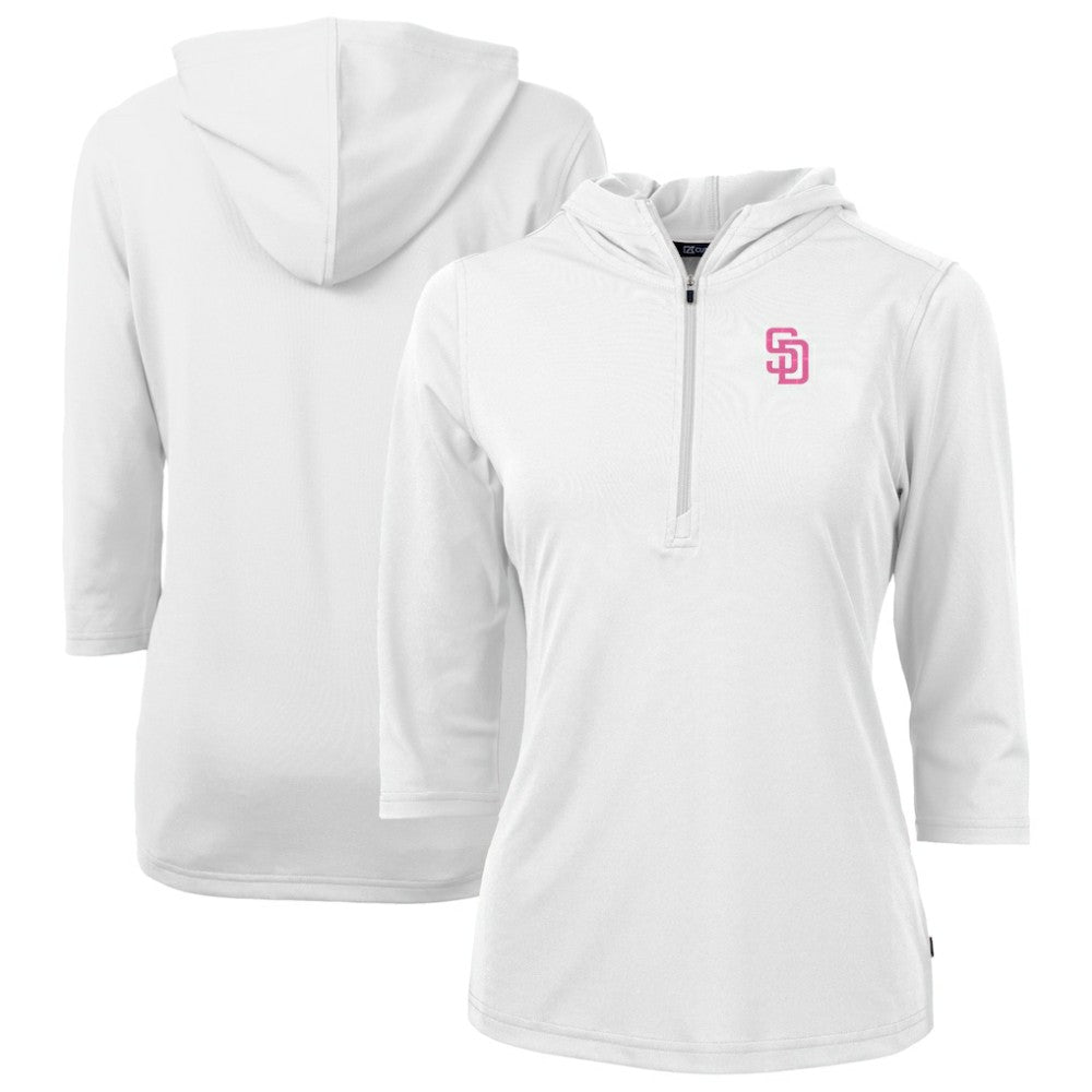 San Diego Padres Cutter & Buck Women's City Connect Virtue Eco Pique Recycled Half-Zip Pullover Hoodie - White Hoodies