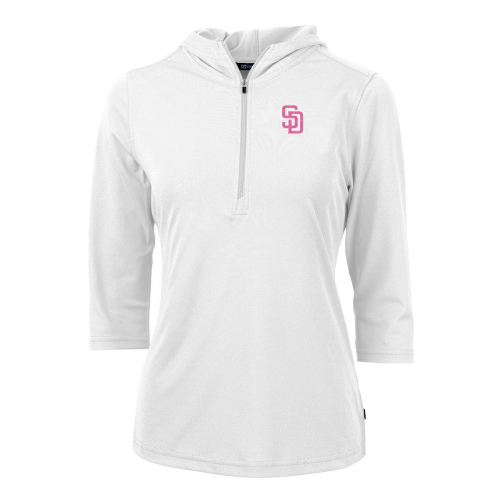 San Diego Padres Cutter & Buck Women's City Connect Virtue Eco Pique Recycled Half-Zip Pullover Hoodie - White Hoodies