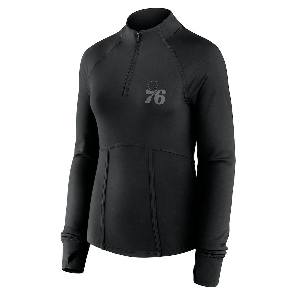 Philadelphia 76ers Women's Elements Match Raglan Quarter-Zip Top Black - Fanatics