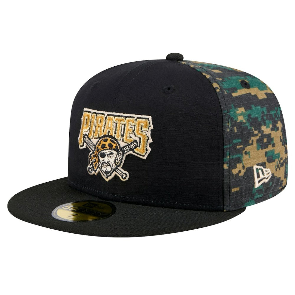 Pittsburgh Pirates New Era Digi Camo 59FIFTY Fitted Hat - Black Hats