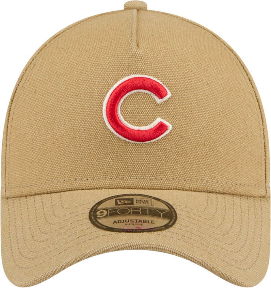Chicago Cubs New Era Logo Essentials 9FORTY A-Frame Adjustable Hat - Khaki Hats