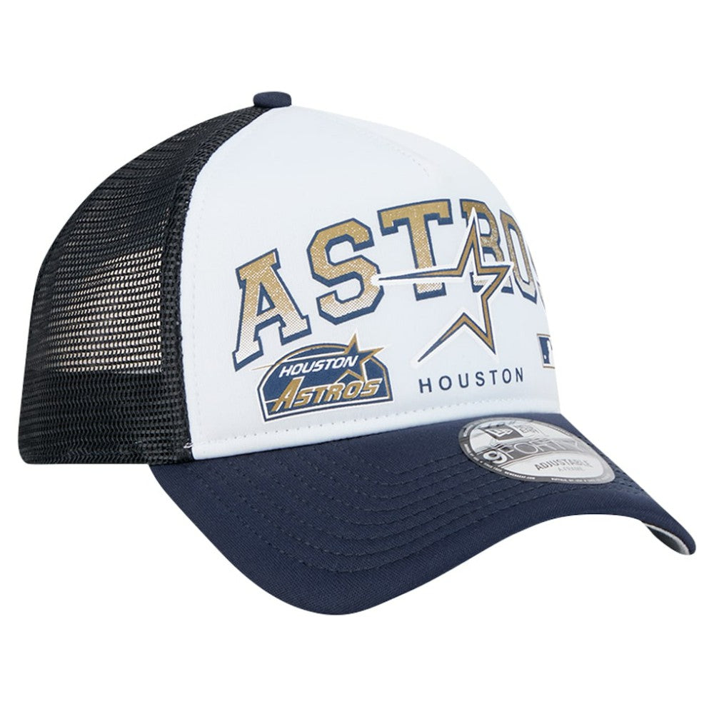 Houston Astros New Era Retro Wordmark 9FORTY A-Frame Trucker Adjustable Hat - White Hats