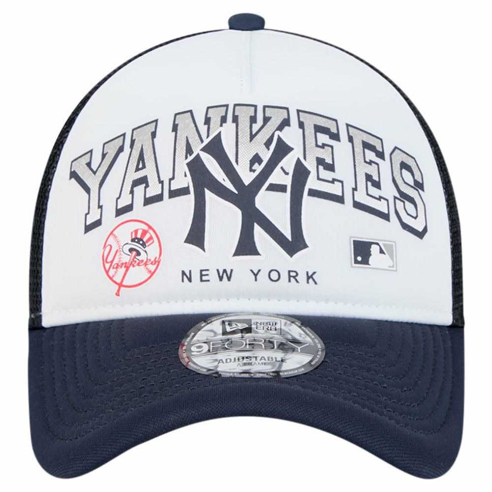 New York Yankees New Era Retro Wordmark 9FORTY A-Frame Trucker Adjustable Hat - White Hats
