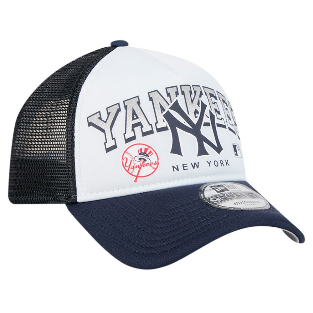 New York Yankees New Era Retro Wordmark 9FORTY A-Frame Trucker Adjustable Hat - White Hats